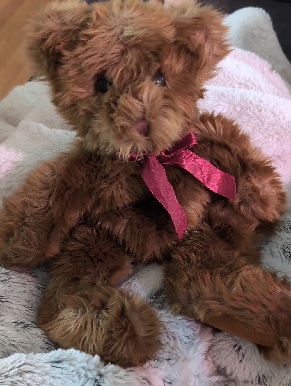 Vintage 90s Wadsworth Teddy Bear with Burgundy Bow